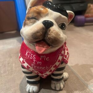Charming French Bulldog Ceramic Figurine with Red Accents